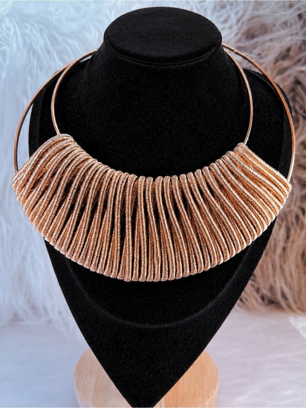 Rose Gold Tone Cord Collar Statement Necklace Modern Bib Adjustable